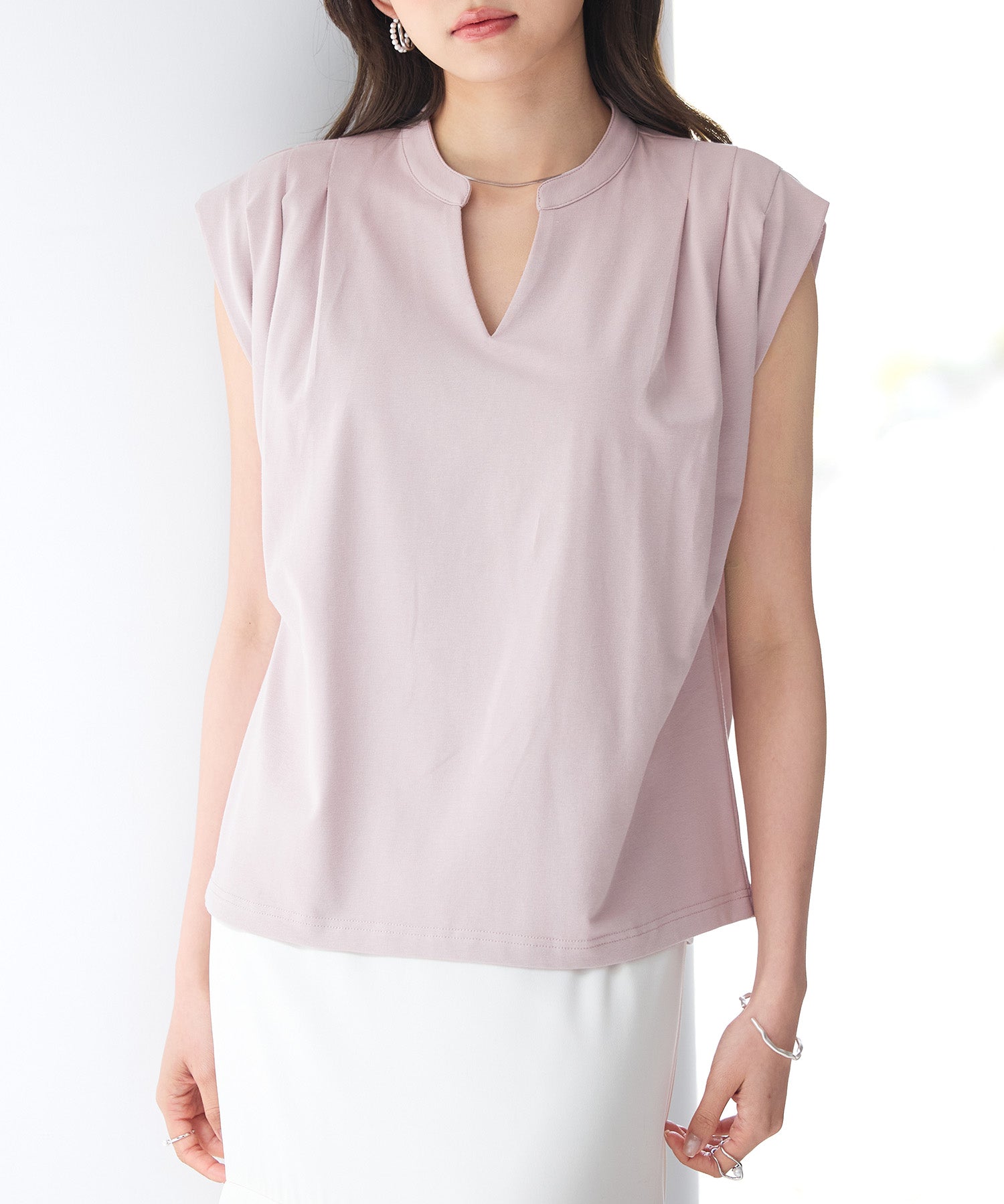 スタンドキーネックタックカットソートップスsdp0282-102-26