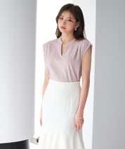 スタンドキーネックタックカットソートップスsdp0282 ピンク