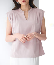 スタンドキーネックタックカットソートップスsdp0282 ピンク