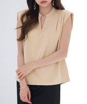 スタンドキーネックタックカットソートップスsdp0282 ライトブラウン