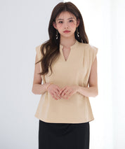 スタンドキーネックタックカットソートップスsdp0282 ライトブラウン