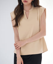 スタンドキーネックタックカットソートップスsdp0282 ライトブラウン