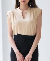 スタンドキーネックタックカットソートップスsdp0282 ライトブラウン