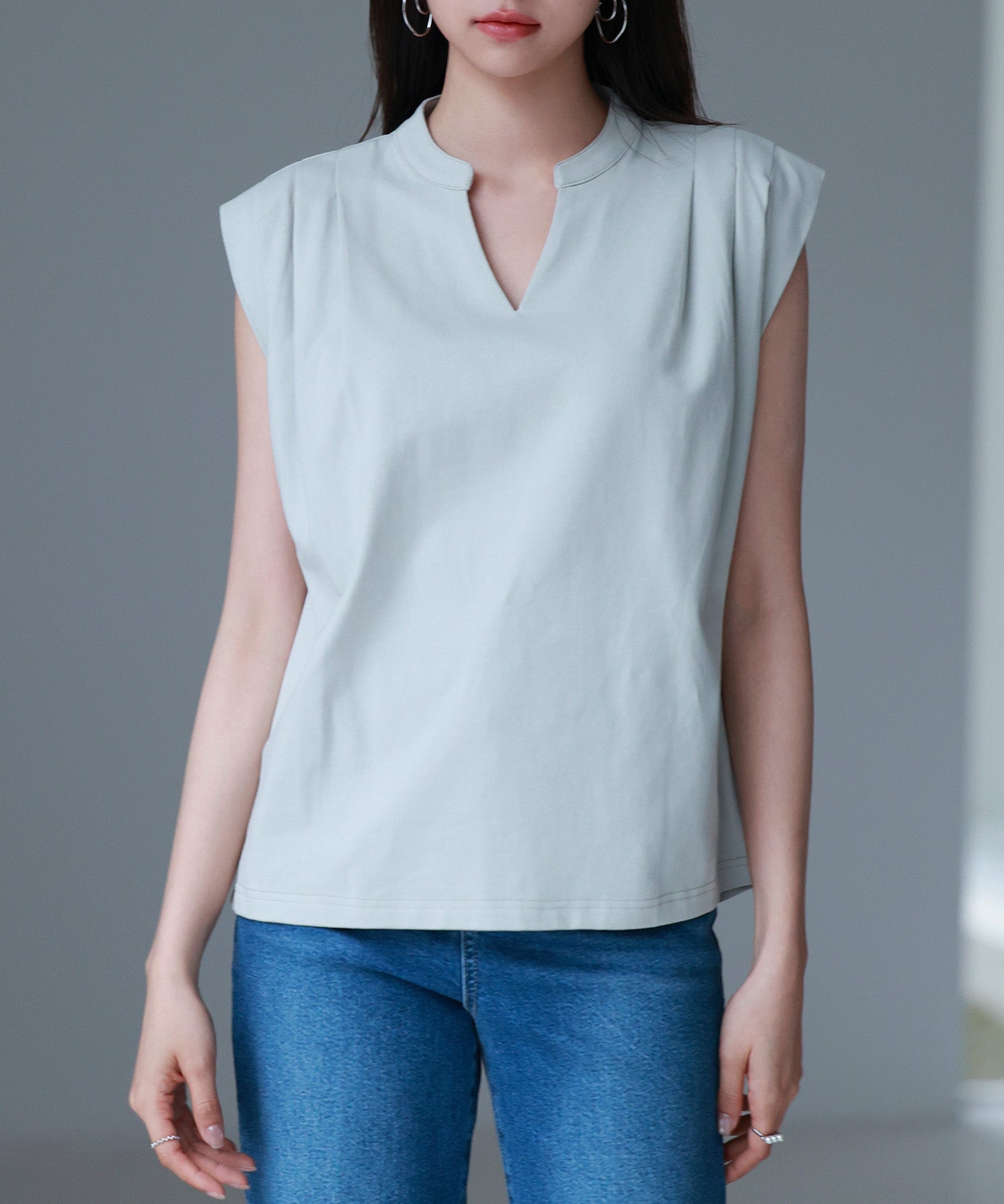 スタンドキーネックタックカットソートップスsdp0282 ミント