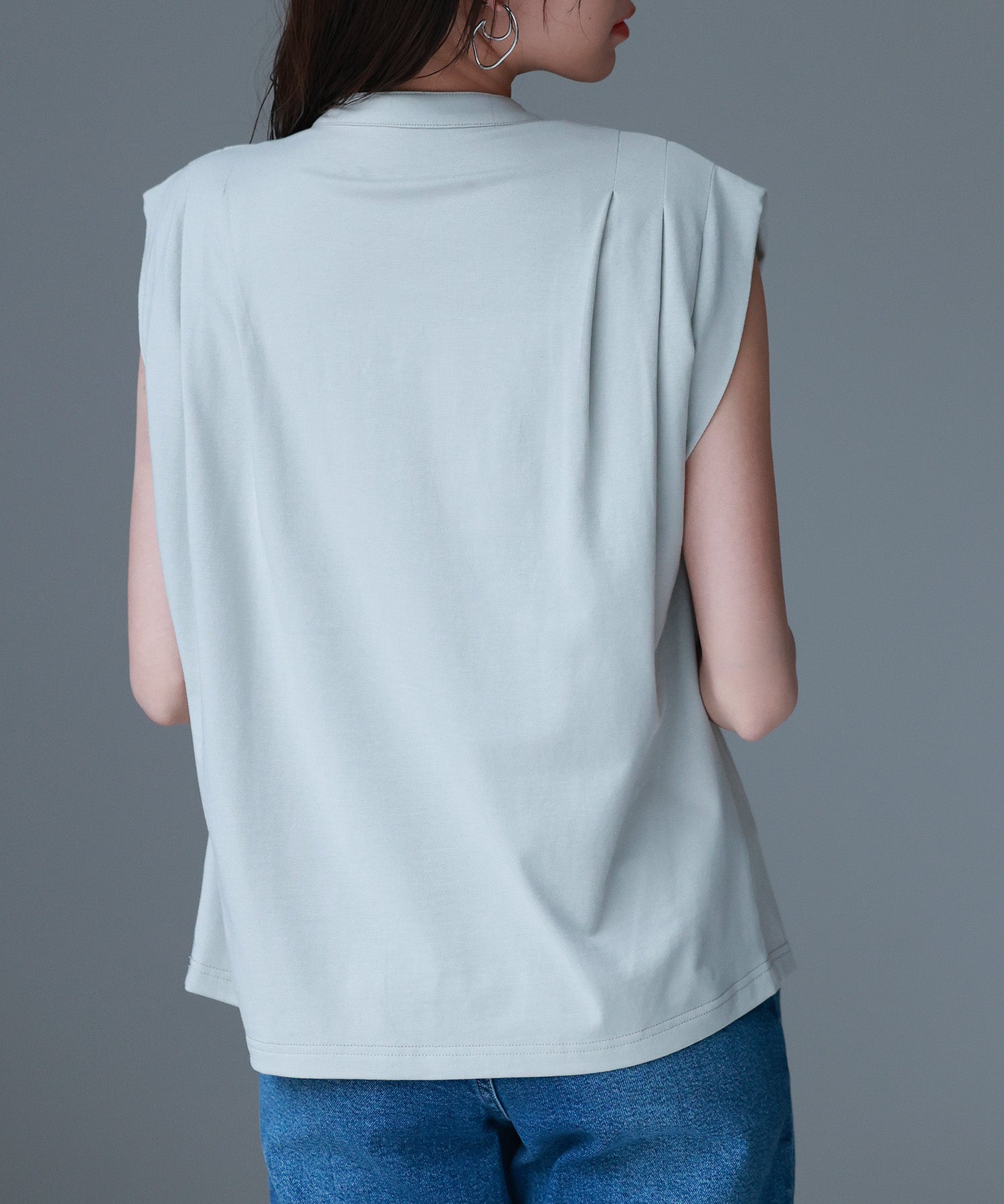 スタンドキーネックタックカットソートップスsdp0282 ミント