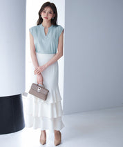 スタンドキーネックタックカットソートップスsdp0282 ミント