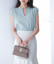 スタンドキーネックタックカットソートップスsdp0282 ミント