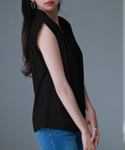 スタンドキーネックタックカットソートップスsdp0282 ブラック