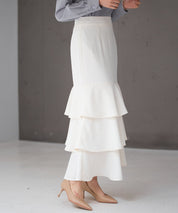 フリルティアードロング丈スカートsdp0283 アイボリー