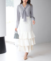 フリルティアードロング丈スカートsdp0283 アイボリー