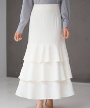 フリルティアードロング丈スカートsdp0283 アイボリー