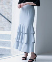 フリルティアードロング丈スカートsdp0283 ブルーグレー