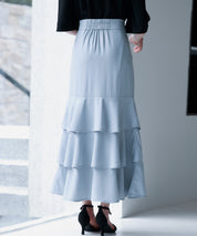 フリルティアードロング丈スカートsdp0283 ブルーグレー