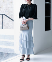 フリルティアードロング丈スカートsdp0283 ブルーグレー