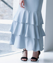 フリルティアードロング丈スカートsdp0283 ブルーグレー