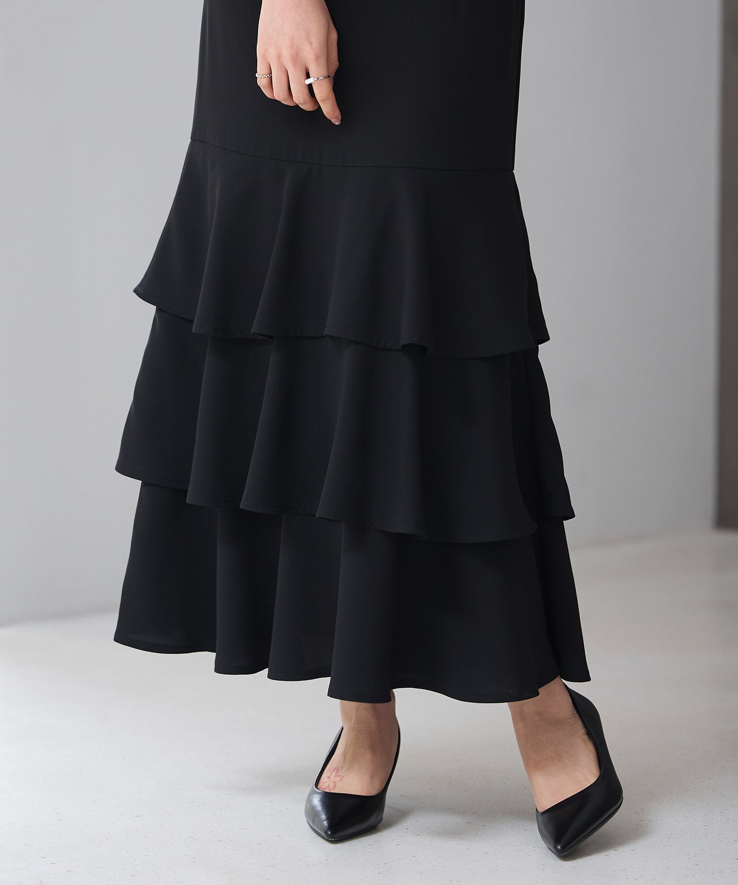 フリルティアードロング丈スカートsdp0283 ブラック