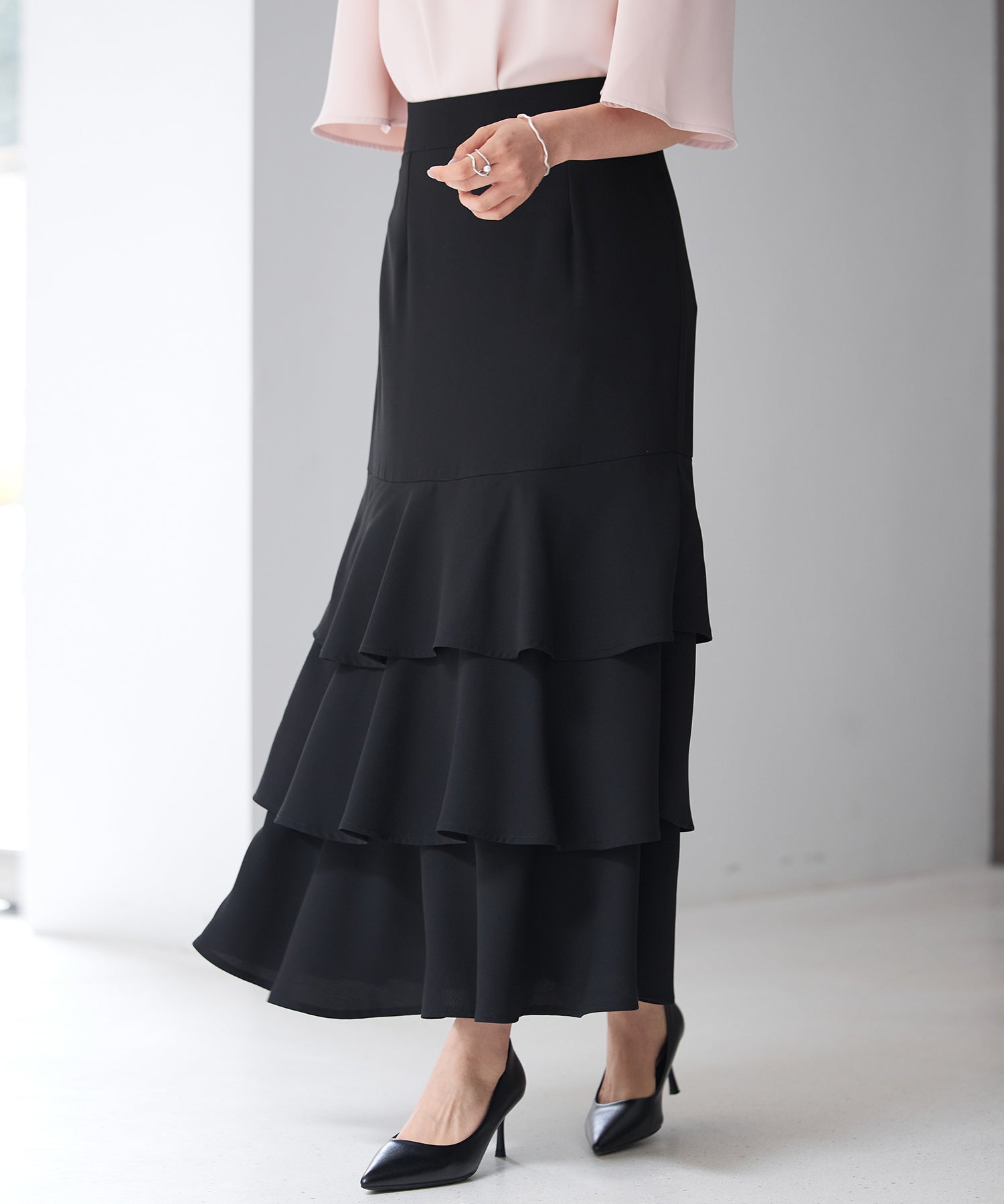 フリルティアードロング丈スカートsdp0283 ブラック