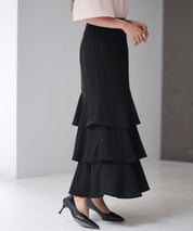 フリルティアードロング丈スカートsdp0283 ブラック