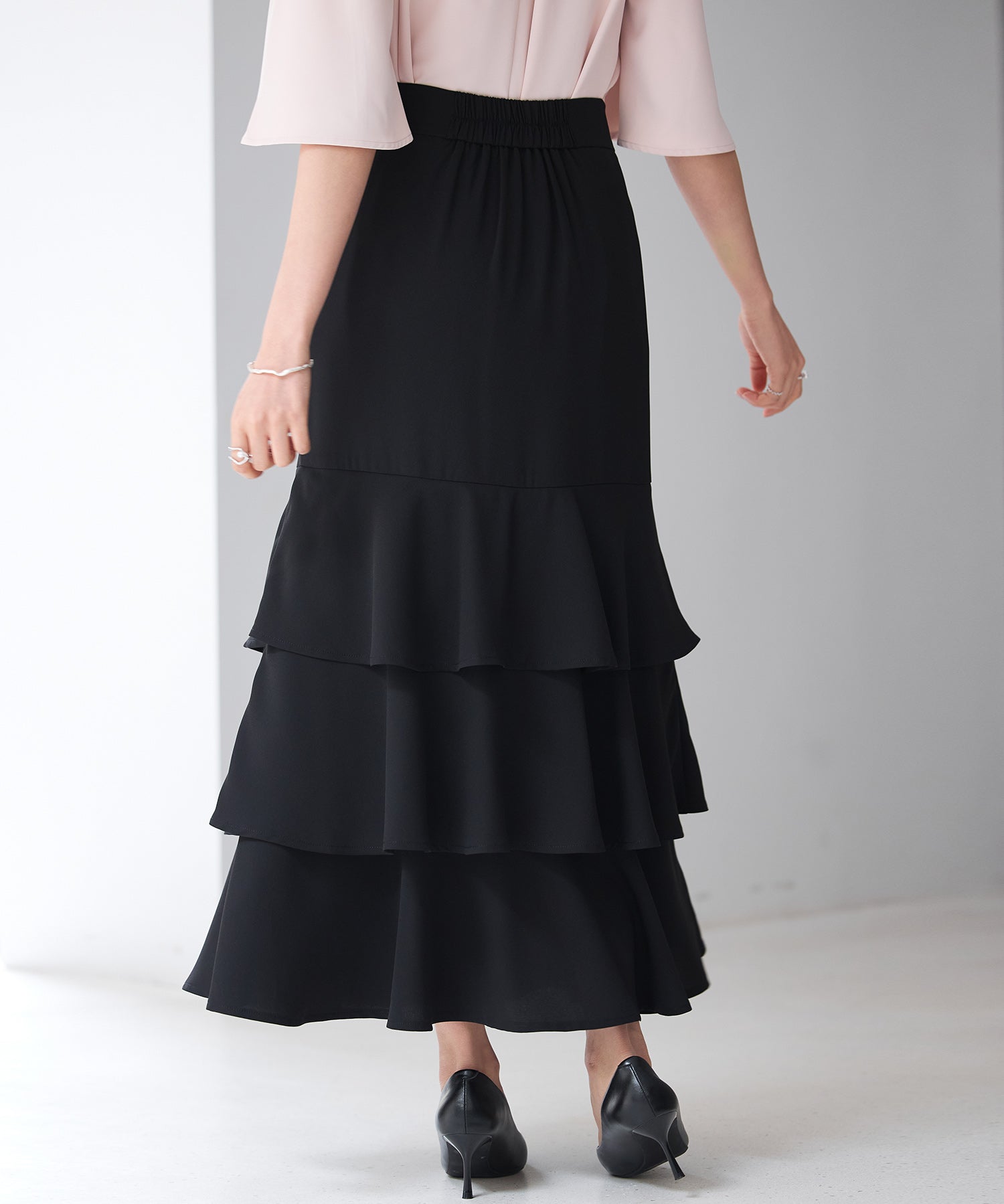 フリルティアードロング丈スカートsdp0283 ブラック