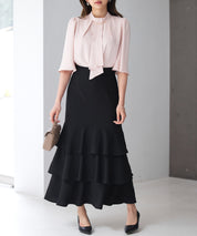 フリルティアードロング丈スカートsdp0283 ブラック