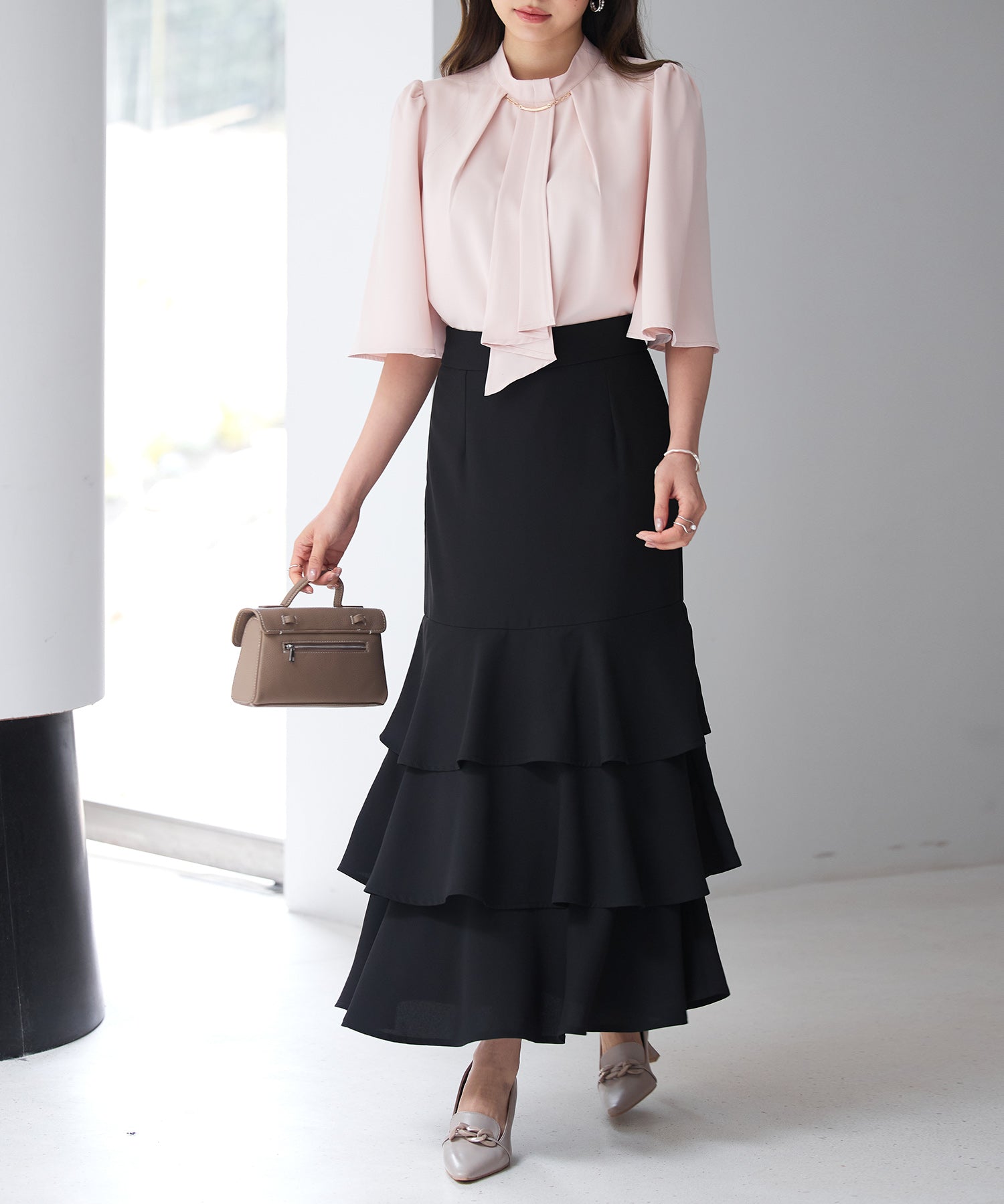 フリルティアードロング丈スカートsdp0283 ブラック