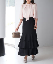 フリルティアードロング丈スカートsdp0283 ブラック