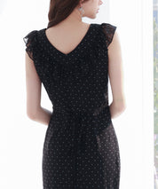 ドットシフォンロング丈ワンピースsdp0284 ブラック