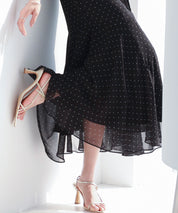 ドットシフォンロング丈ワンピースsdp0284 ブラック