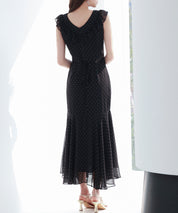 ドットシフォンロング丈ワンピースsdp0284 ブラック