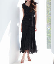 ドットシフォンロング丈ワンピースsdp0284 ブラック