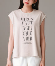 【コットン100%】ロゴプリントカットソーsdp0285 ベージュ