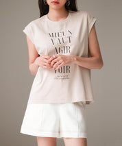 【コットン100%】ロゴプリントカットソーsdp0285 ベージュ