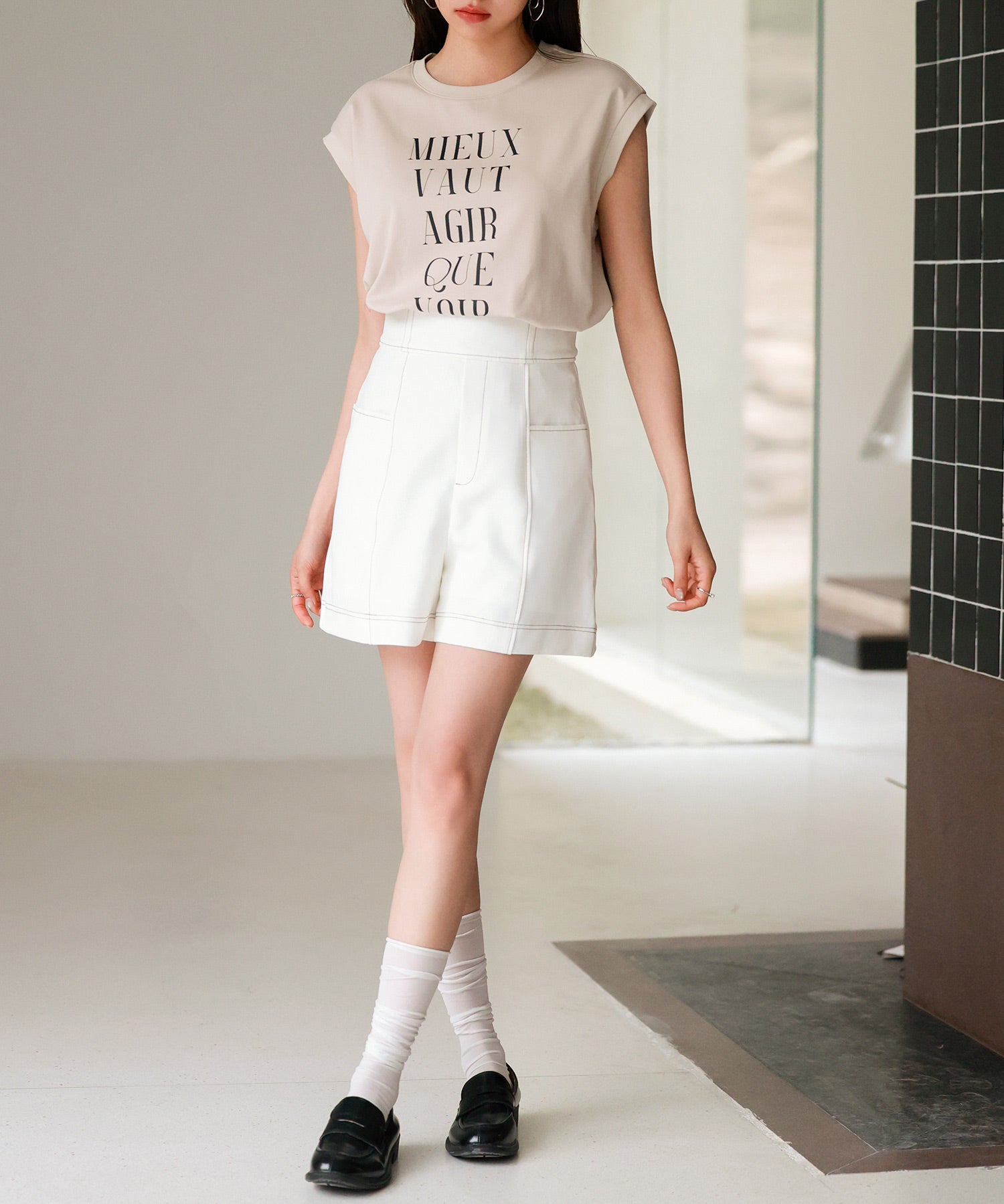 【コットン100%】ロゴプリントカットソーsdp0285 ベージュ