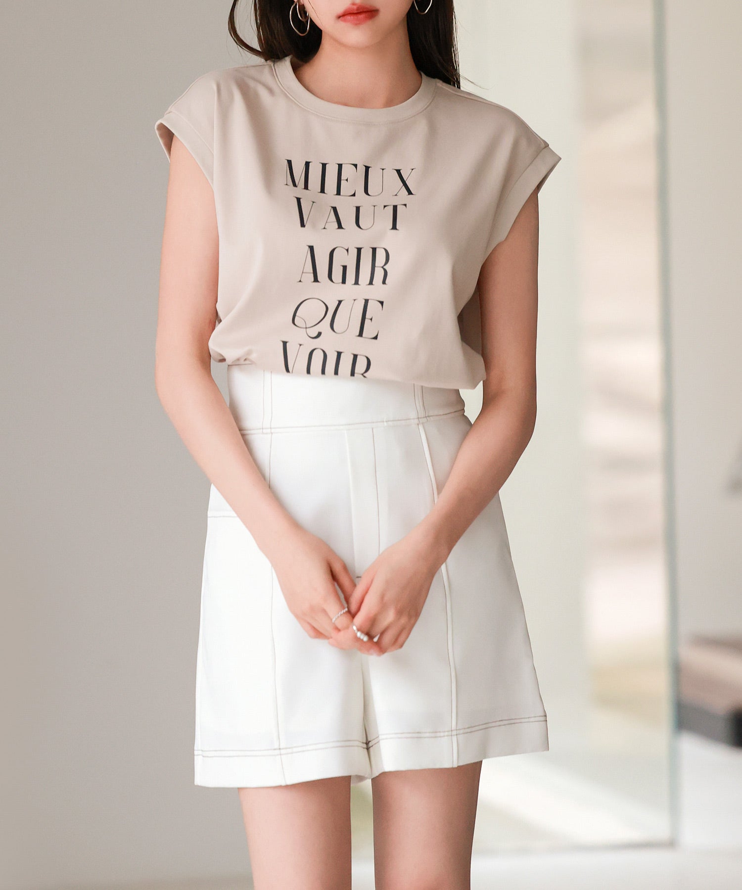 【コットン100%】ロゴプリントカットソーsdp0285 ベージュ