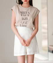 【コットン100%】ロゴプリントカットソーsdp0285 ベージュ