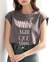 【コットン100%】ロゴプリントカットソーsdp0285 チャコール