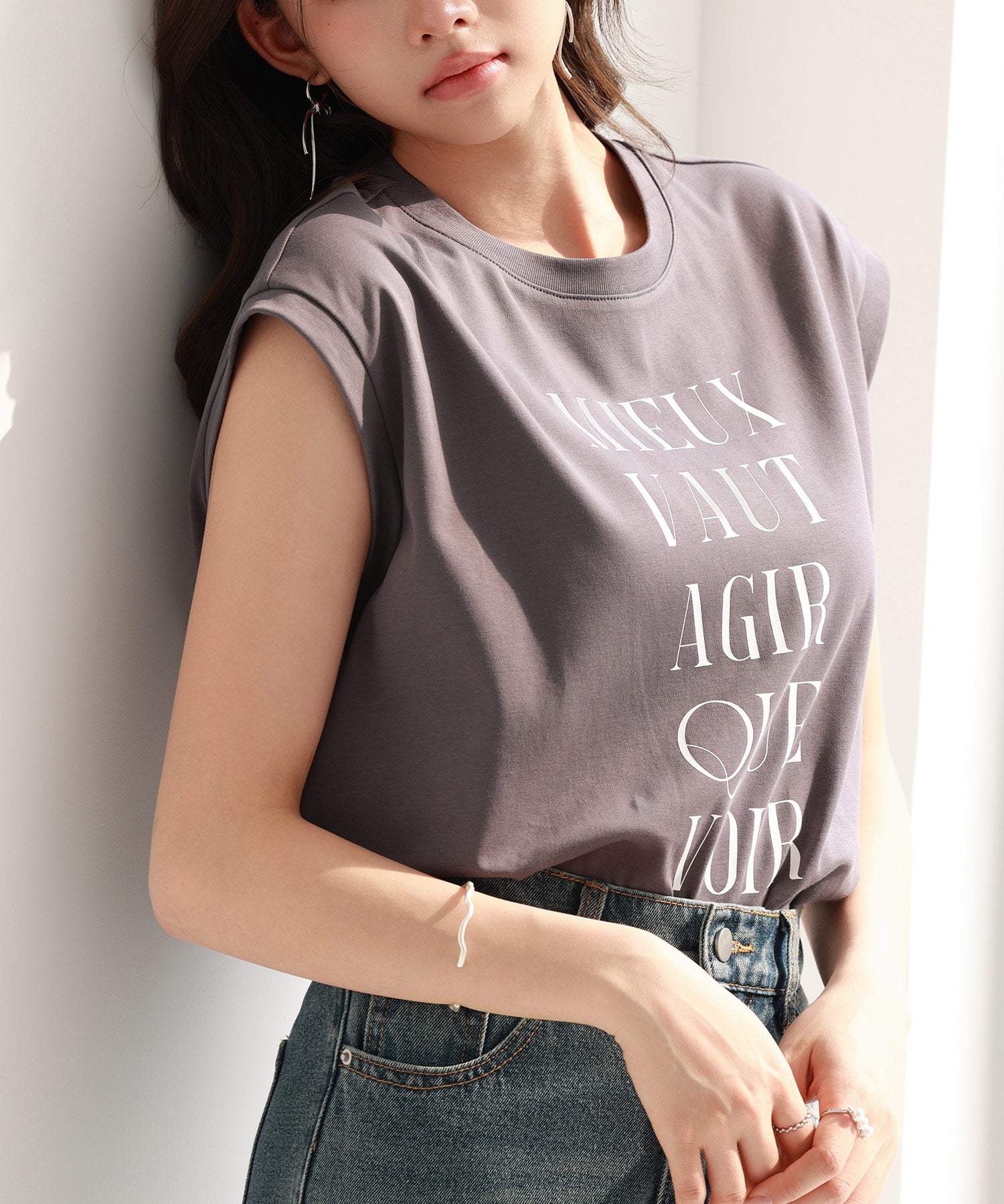 【コットン100%】ロゴプリントカットソーsdp0285 チャコール