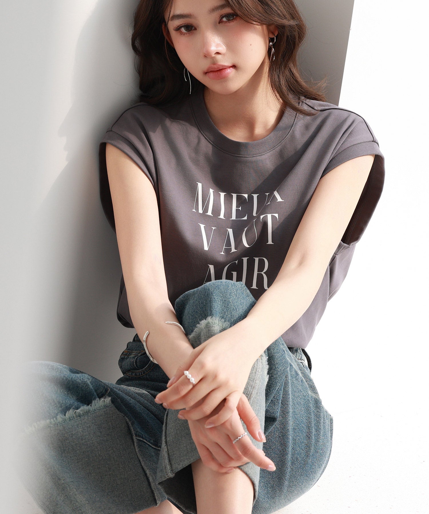 【コットン100%】ロゴプリントカットソーsdp0285 チャコール