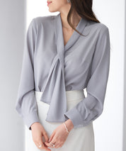とろみ生地ボウタイブラウスsdp0286 グレー