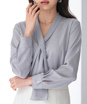 とろみ生地ボウタイブラウスsdp0286 グレー