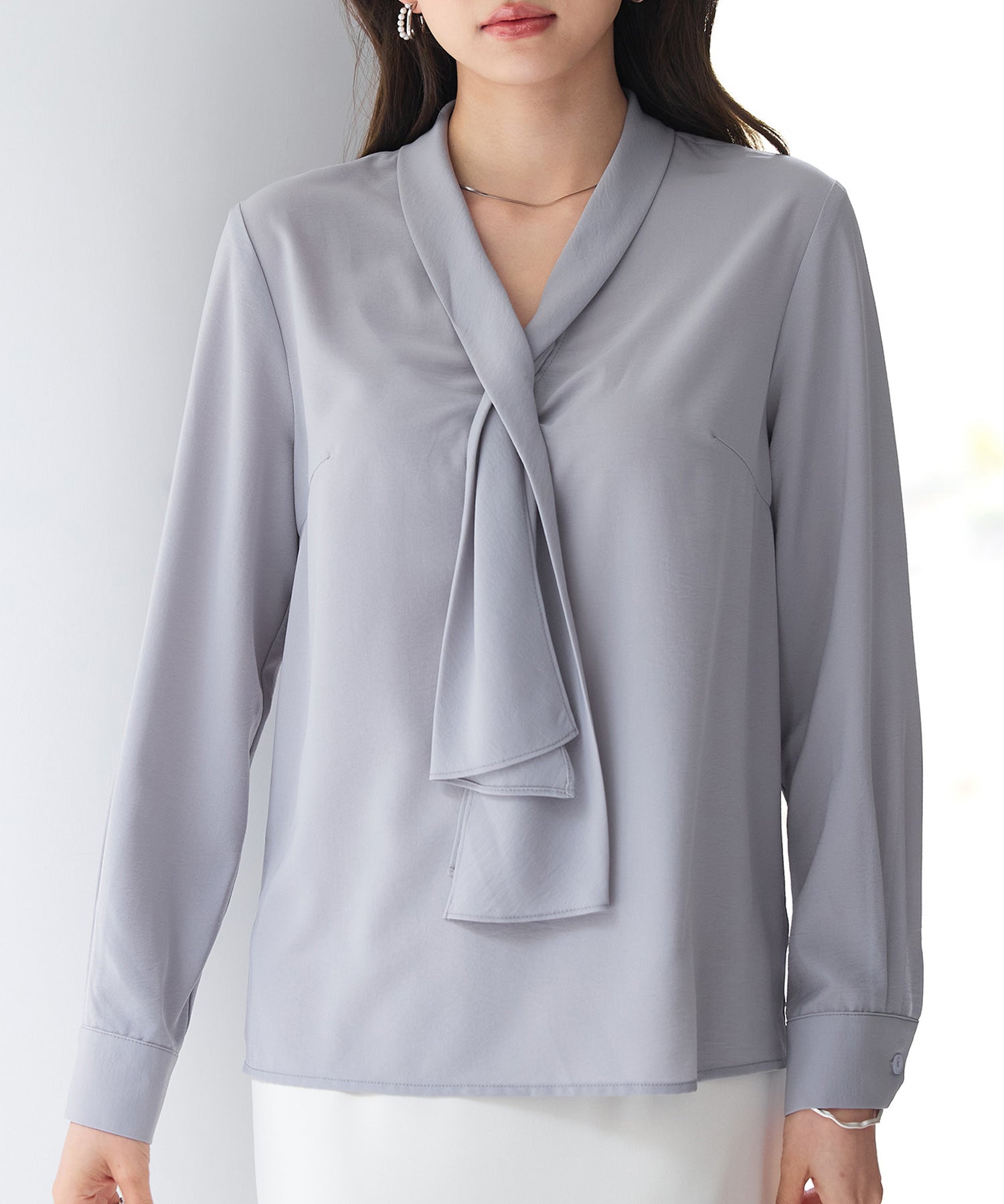 とろみ生地ボウタイブラウスsdp0286 グレー