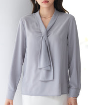 とろみ生地ボウタイブラウスsdp0286 グレー