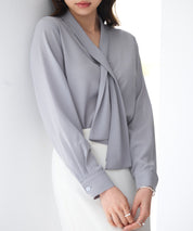 とろみ生地ボウタイブラウスsdp0286 グレー