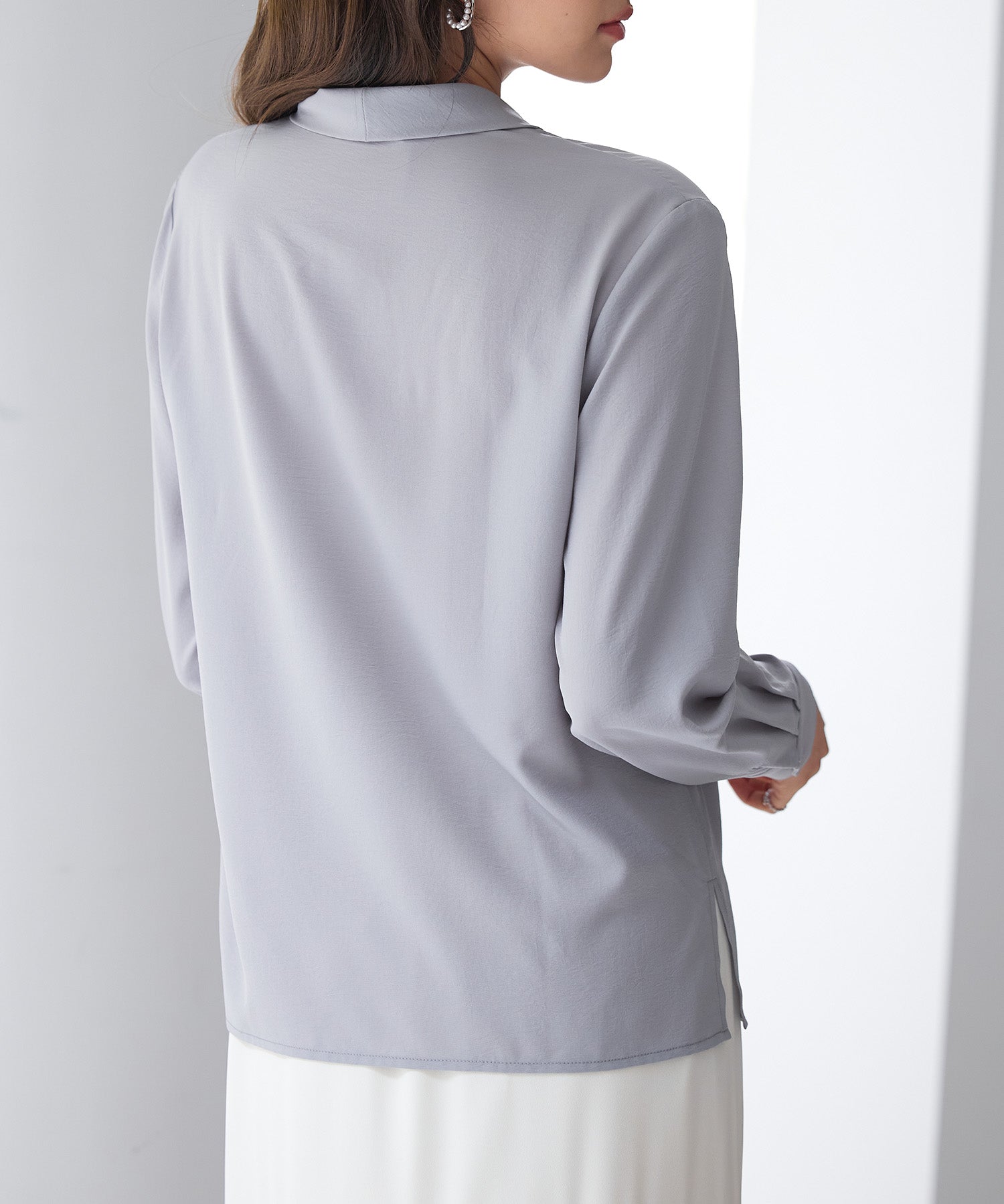 とろみ生地ボウタイブラウスsdp0286 グレー