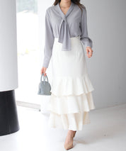 とろみ生地ボウタイブラウスsdp0286 グレー