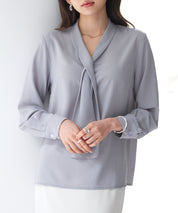 とろみ生地ボウタイブラウスsdp0286 グレー