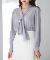 とろみ生地ボウタイブラウスsdp0286 グレー