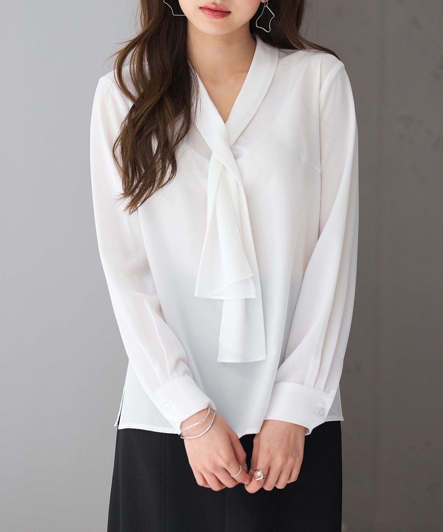 とろみ生地ボウタイブラウスsdp0286 ホワイト