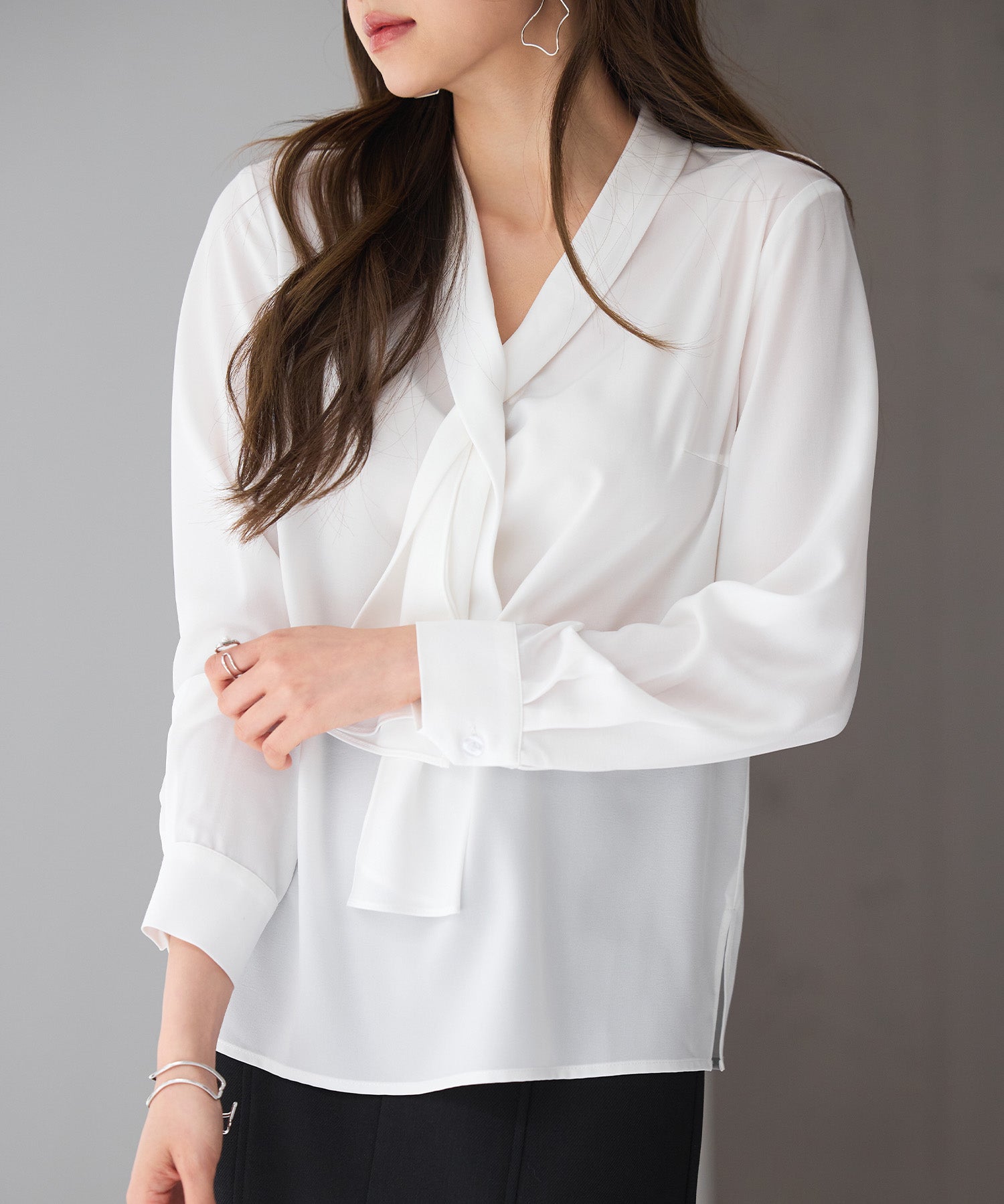 とろみ生地ボウタイブラウスsdp0286 ホワイト