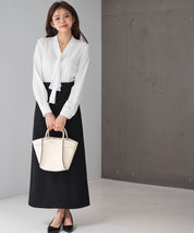 とろみ生地ボウタイブラウスsdp0286 ホワイト